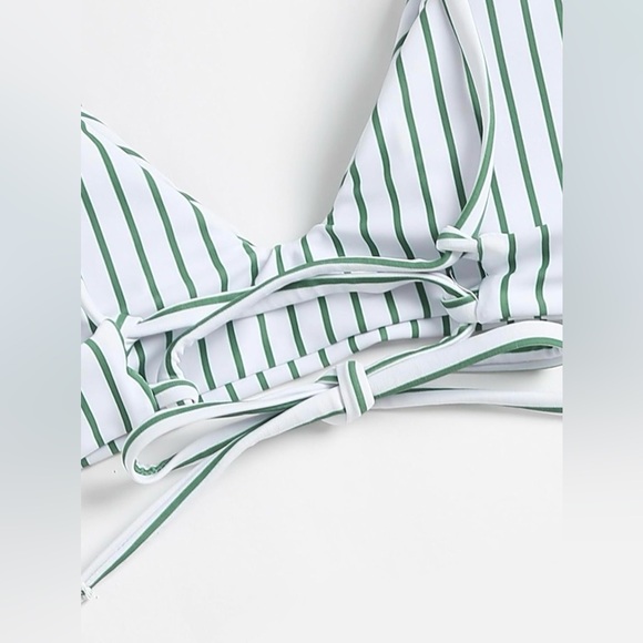 NWT ZAFUL Tie Back Bralette Bikini Set High Cut White Green Stripe XL - Picture 5 of 13